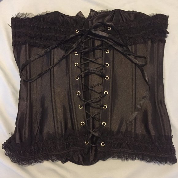 Zip-Up Black Corset with Lace and Bow - Picture 2 of 4